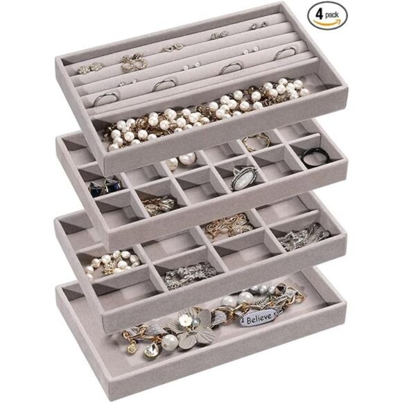 Jewelry Organizer Tray,Stackable Velvet Jewelry Trays,Drawer Inserts Earring - Picture 8 of 8
